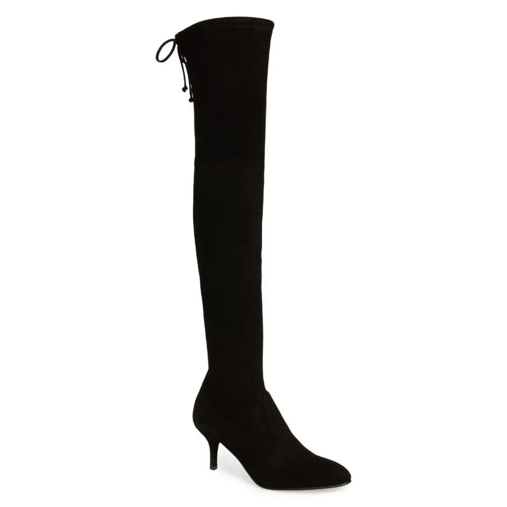 $850 STUART WEITZMAN Tiemodel Over-the-Knee Stretch Suede Boot BLACK 8 (PD15)